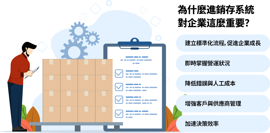 進銷存系統透過自動化降低錯誤與人工成本，實時更新營運數據，提升決策效率。強化客戶與供應商管理，並建立標準化流程，有助於企業制度化管理與未來擴張。